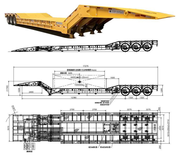 Remolque plataforma lowboy abatible cama baja hidraulica en venta en Guatemala