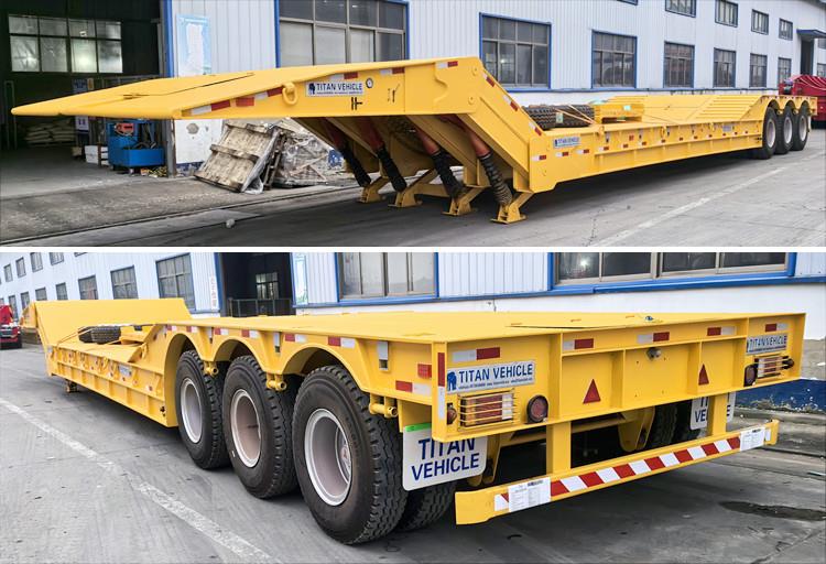 Remolque plataforma lowboy abatible cama baja hidraulica en venta en Guatemala